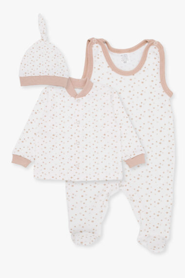 Komplet niemowlęcy z czapeczką beżowe gwiazdeczki