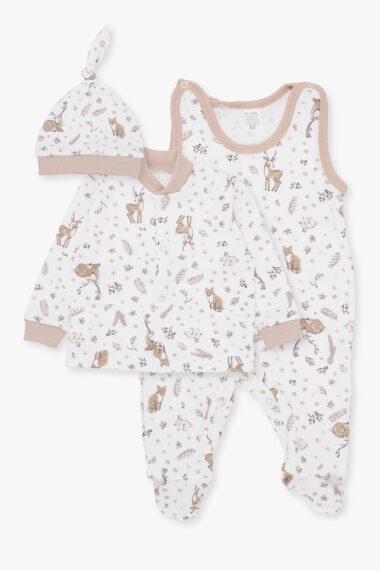 Komplet niemowlęcy z czapeczką beżowe jelonki