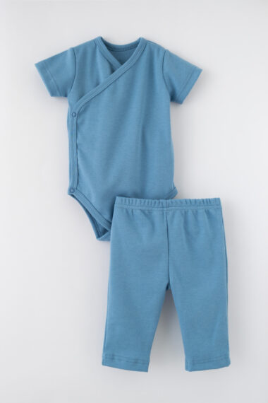 Komplet niemowlęcy body kopertowe + spodenki - Turkus